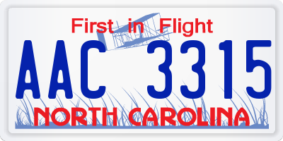 NC license plate AAC3315