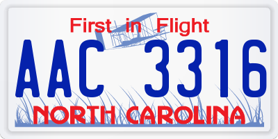 NC license plate AAC3316