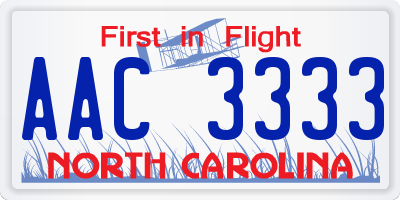 NC license plate AAC3333