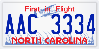 NC license plate AAC3334