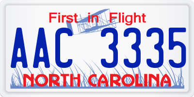 NC license plate AAC3335