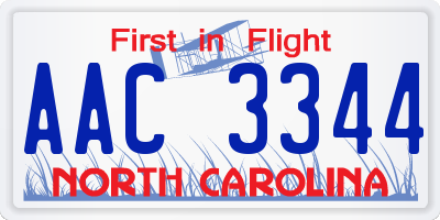 NC license plate AAC3344