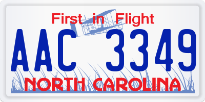 NC license plate AAC3349