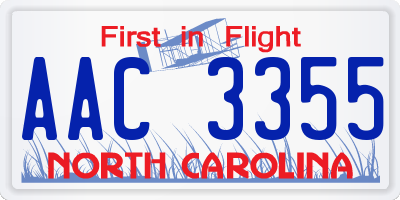 NC license plate AAC3355