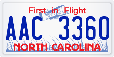 NC license plate AAC3360