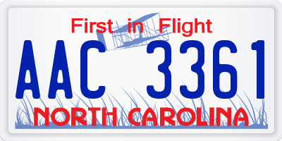 NC license plate AAC3361