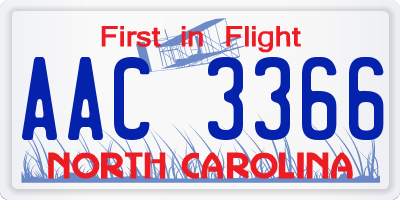 NC license plate AAC3366