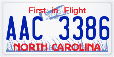 NC license plate AAC3386