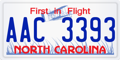 NC license plate AAC3393