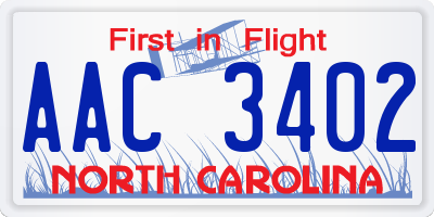 NC license plate AAC3402