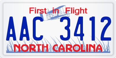 NC license plate AAC3412