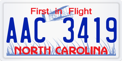 NC license plate AAC3419