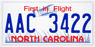 NC license plate AAC3422