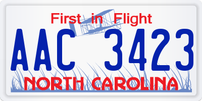 NC license plate AAC3423