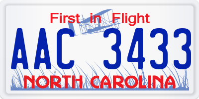 NC license plate AAC3433