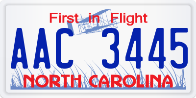 NC license plate AAC3445