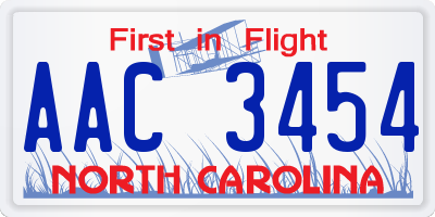 NC license plate AAC3454