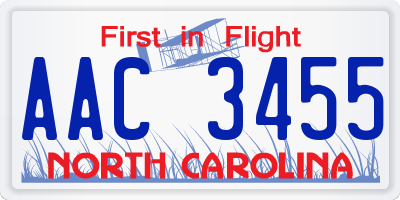 NC license plate AAC3455