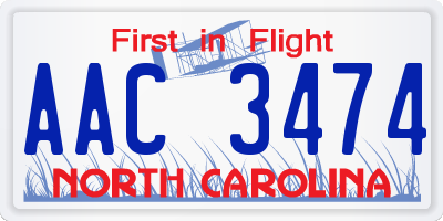 NC license plate AAC3474