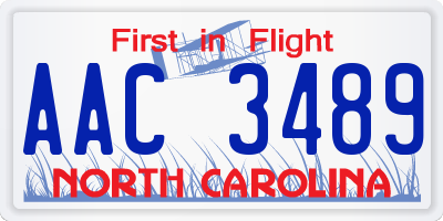 NC license plate AAC3489