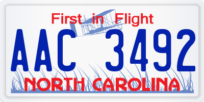 NC license plate AAC3492