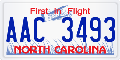 NC license plate AAC3493