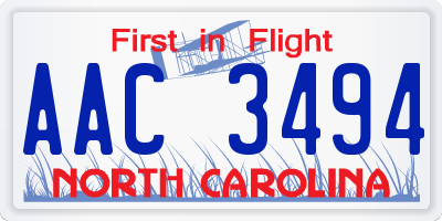 NC license plate AAC3494