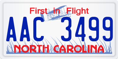 NC license plate AAC3499