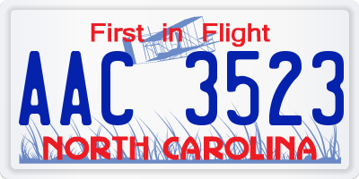 NC license plate AAC3523