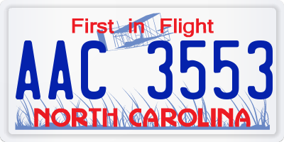 NC license plate AAC3553