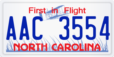 NC license plate AAC3554
