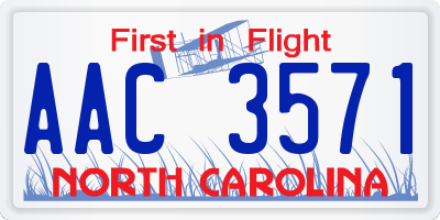 NC license plate AAC3571