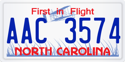NC license plate AAC3574