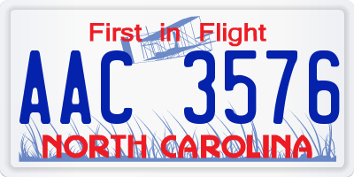 NC license plate AAC3576