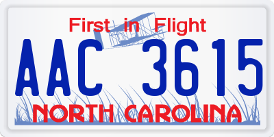 NC license plate AAC3615
