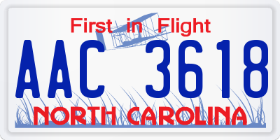 NC license plate AAC3618