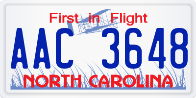 NC license plate AAC3648