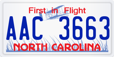 NC license plate AAC3663