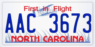 NC license plate AAC3673