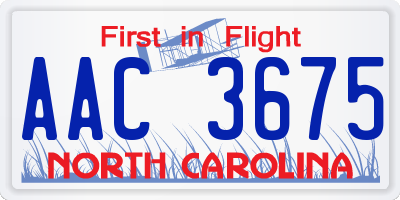 NC license plate AAC3675