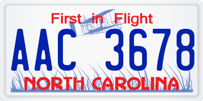 NC license plate AAC3678