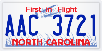 NC license plate AAC3721