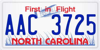 NC license plate AAC3725