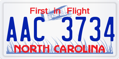 NC license plate AAC3734