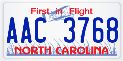 NC license plate AAC3768