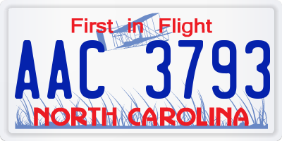 NC license plate AAC3793