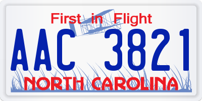 NC license plate AAC3821