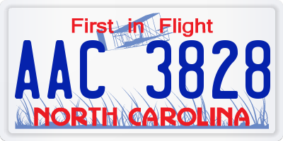 NC license plate AAC3828