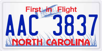 NC license plate AAC3837