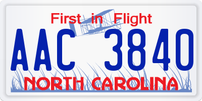 NC license plate AAC3840